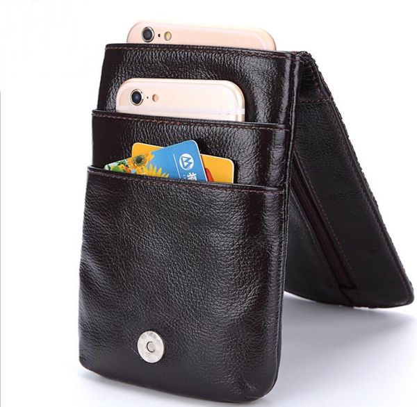 Oil Wax Leather Mens Pocket Retro Leather Wear Belt Mobile Phone Bag Male Outdoor Mountaineering bag