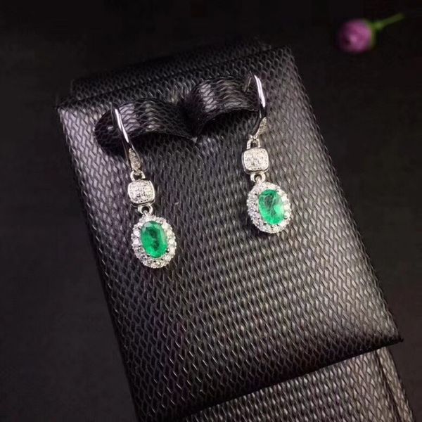 

uloveido verified emerald drop earrings for women, 925 sterling silver jewelry, 4*6mm gemstone with velvet box certificate fr128, Golden;silver