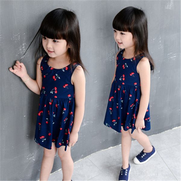 

floral white blue dress kids casual a-line party dress kid daily summer wear infant children school clothing backless vestidos, Red;yellow