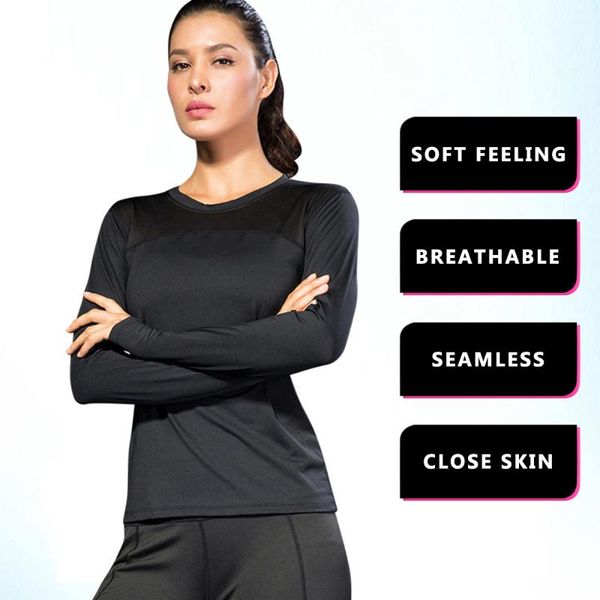 

women fitness t-shirts solid color gym home sportswear round neck long sleeves running shirt quick dry yoga exercise sportswear, Black;blue