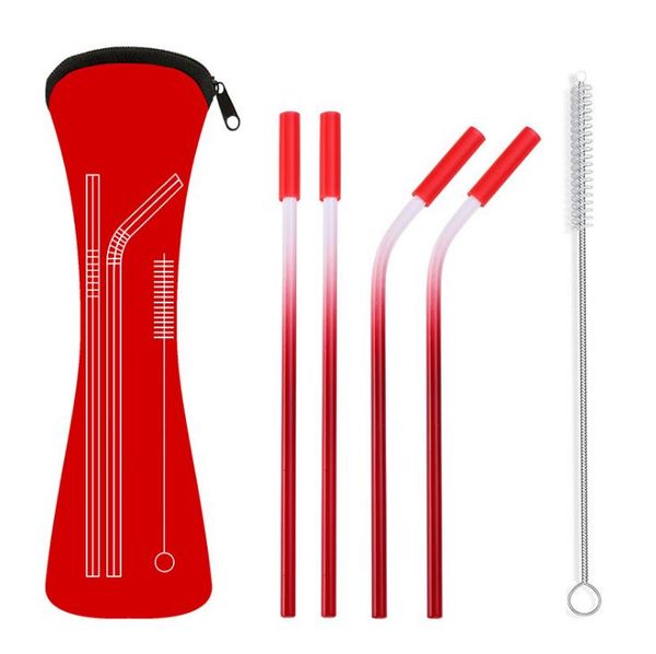 

drinking straws fashion portable metal set creative 304 stainless steel reusable suit paint with silicone tip sn