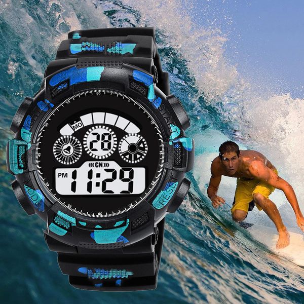 

new fashion men's watch digital sports leisure fitness electronic automatic clock silicone waterproof led analog alarm date h5, Slivery;brown