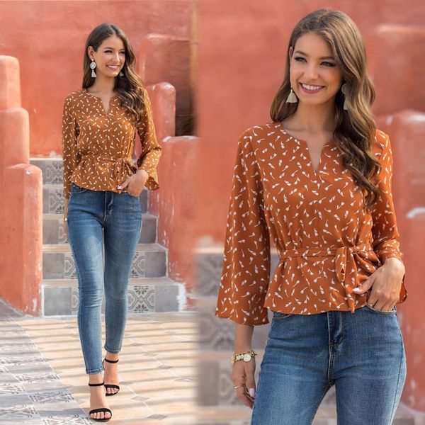 

shirt 2020 womens and blouses blouse women women casual long sleeve v neck printed blouse clothes top, White