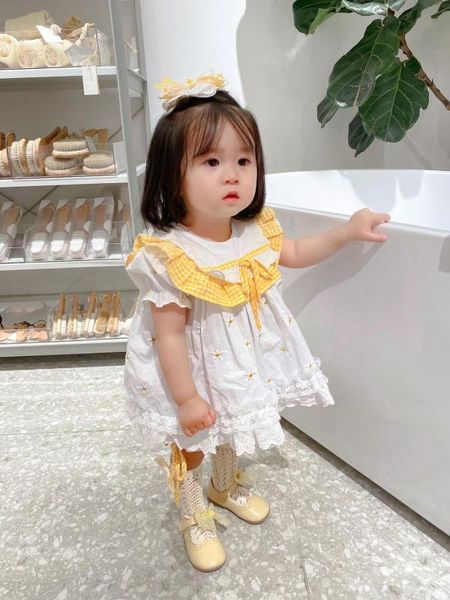 

girl's dresses 2pcs baby girl summer white yellow vintage turkey england princess dress set for casual, Red;yellow