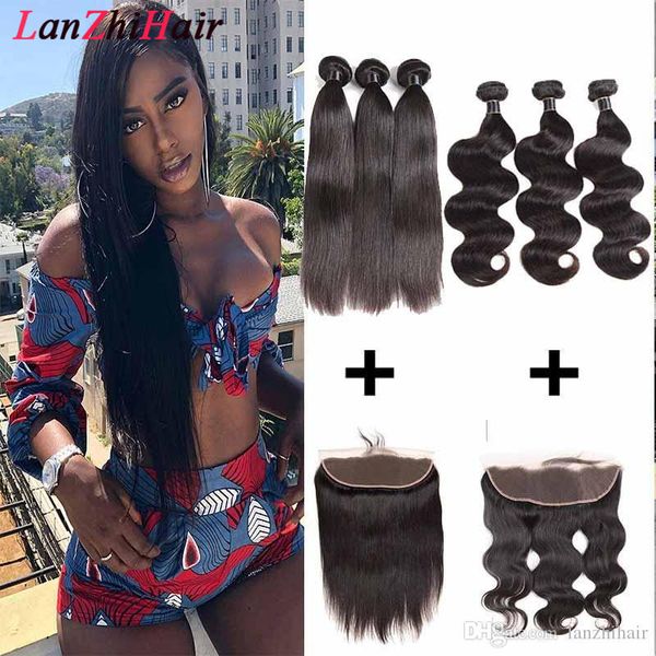 

перуанский человеческих волос straight переплетений перуанский девы волос объемная волна переплетений с кружевом фронтальная закрытие природ, Black;brown