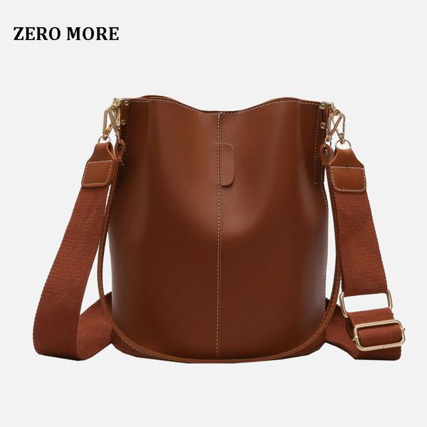 

zero more wide shoulder strap bucket bags for women designer female simple vintage crossbody messenger bag casual bolsa feminina