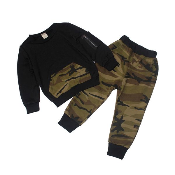 

casual children clothing set long sleeve baby boy camouflage shirt+pants kids outfits 2pcs sports suit clothes for boys t200414, White