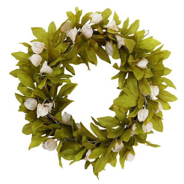 

1pc artificial peony wreath simulation green leaf rattan hoop door wall ornament garland (light champagne