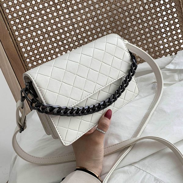 

2020 pu leather weave crossbody bags for women solid color shoulder bag ins female handbags and purses lady travel bag clutches