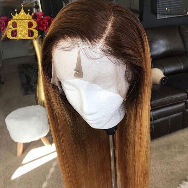 

13*4 straight hair wig lace front human hair wigs 1b27 ombre remy color with baby brazilian 130 density wig for black women, Black;brown