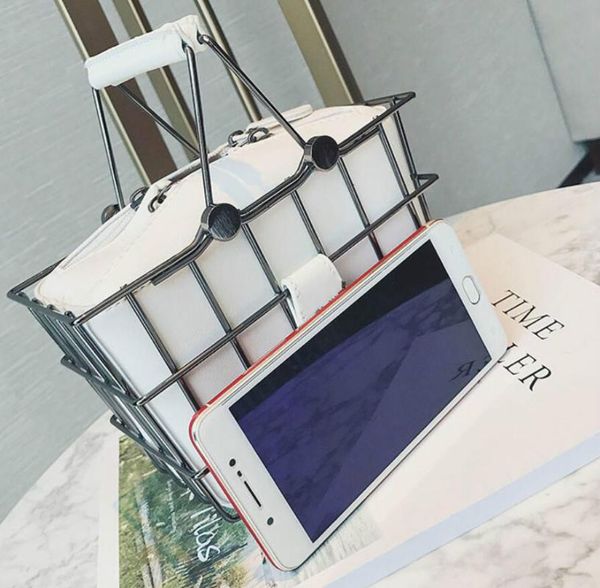 

fashion women handbags 2018 new high-quality pu leather women bag iron basket square bag chain shoulder messenger