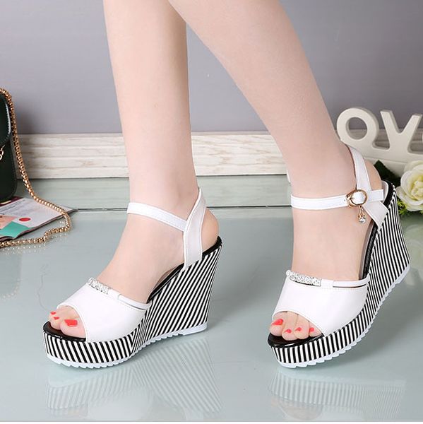 

2020 summer women's platform wedges waterproof sandals 10cm super high heel women shoes gingham pvc sandals, Black