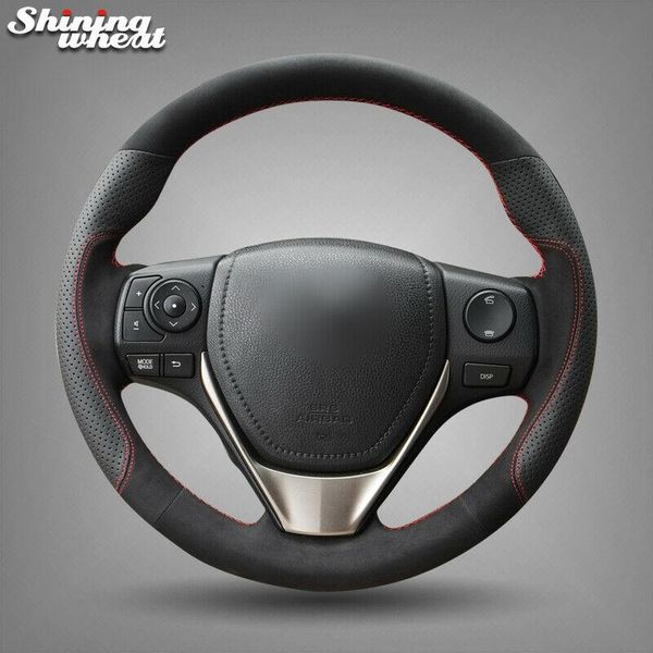 

black leather suede steering wheel cover for toyota rav4 2013-2017 corolla 2014-