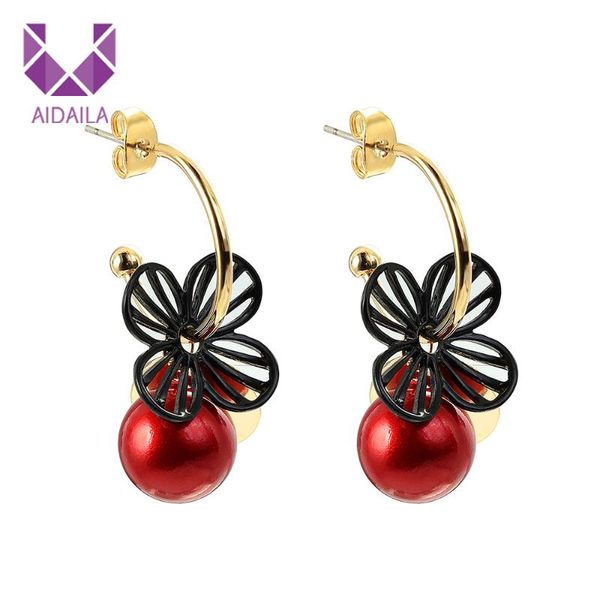 

charm aidaila hoop earrings flower ball metal copper material gold color korean style 2021 fashion design brinco eh05153, Golden