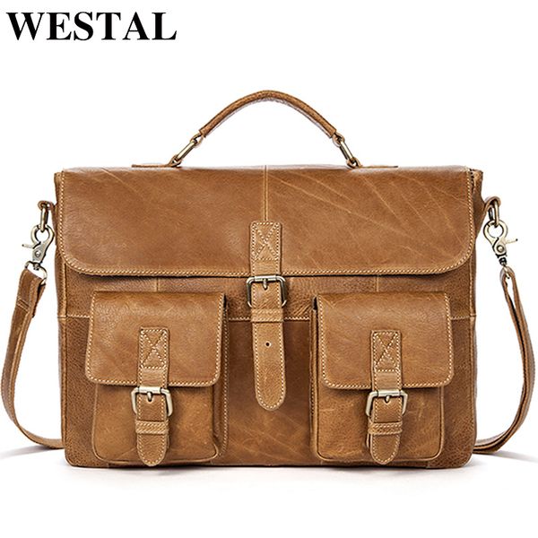 

westal business men briefcases genuine leather messenger bag men leather lapbag office bags for man portable briefcases 8927