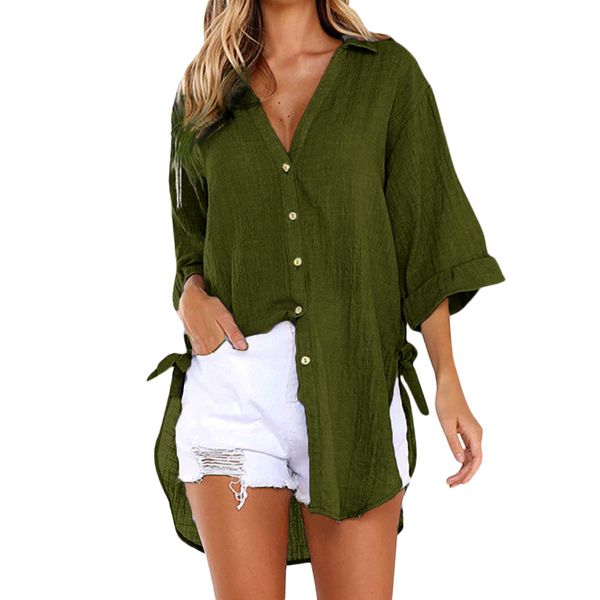 

womens loose button long shirt dress cotton ladies casual shirt blouse bohemian oversize plus size streetwear, White