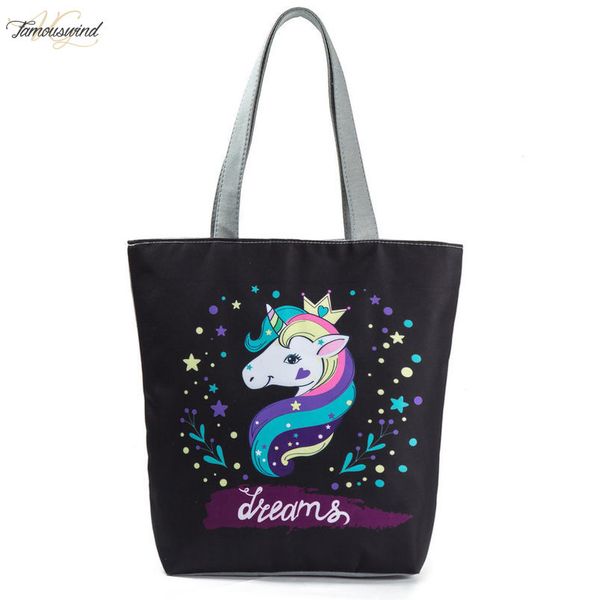 

unicorn theme printed women shoulder bag casual style female handbag daily use travel bag for teenage girls