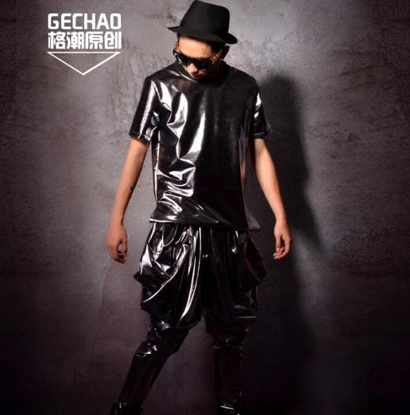 

shirt men silver coated hip hop shirt teenage punk slim harlan series mens personality stage singer dance, White;black