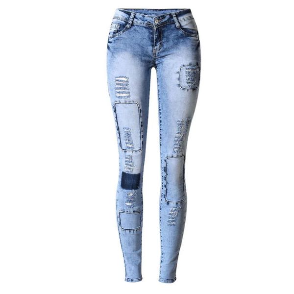 

sherhure jeans woman elastic patch women pencil jeans fashion brand plus size ripped for women denim pants femme, Blue