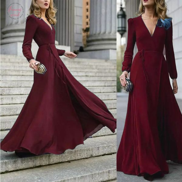 

women formal maxi dress v neck long sleeve solid color bandage office ladies evening party prom bodycon dresses gown, Black;gray