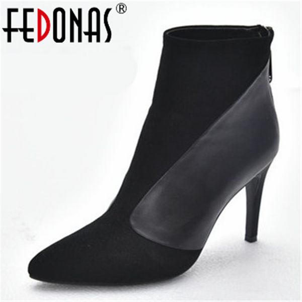 

fedonas fashion brand women genuine leather ankle boots thin high heeled black office pumps zipper ladies shoes woman