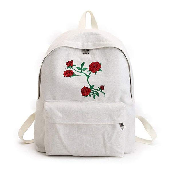 

new fashion lady's canvas backpack girl's satchel school bags rose embroidery design on women's travel bag a classical pure c
