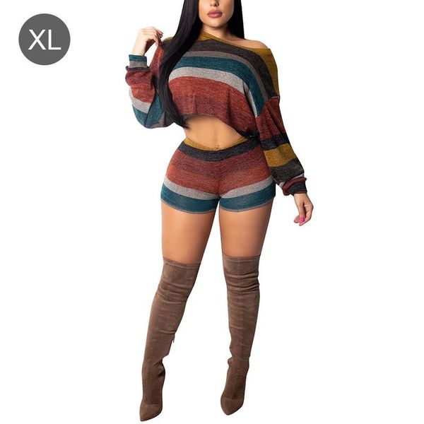 

autumn women long sleeve casual crop and shorts set pullovers loose shirt two piece set women turtleneck tracksuit, Gray