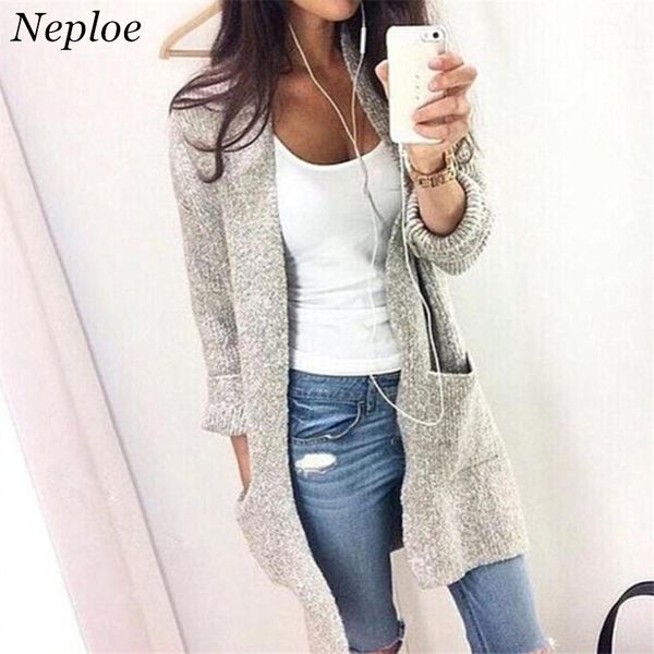

neploe spring autumn new women sweater cardigan jacket long sleeves large size pocket sweater coat women 65461, White;black