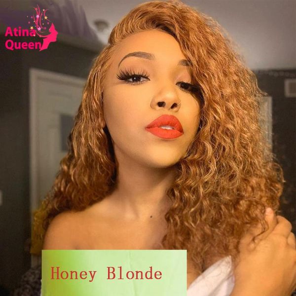 

glueless honey blonde water wave wig 13x6 цветные кружевные передние парики человеческие волосы предварительно выщипанные кружевной парик re, Black;brown