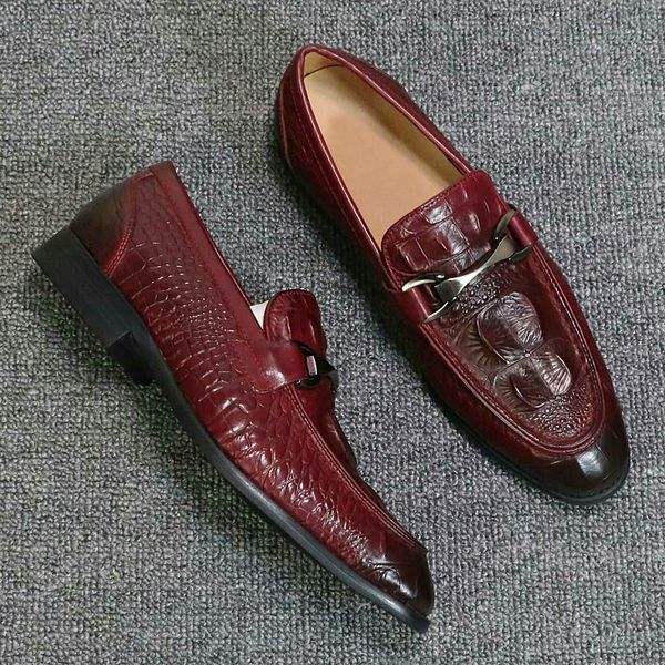 

new fashion men formal business brogue shoes luxury mens crocodile dress shoes male casual genuineleather wedding party loafers original qwo, Black