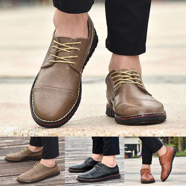 

spadrille homme 2019 men solid color round toe sewing flat heel shallow mouth leather shoes chaussure homme formal shoes men, Black