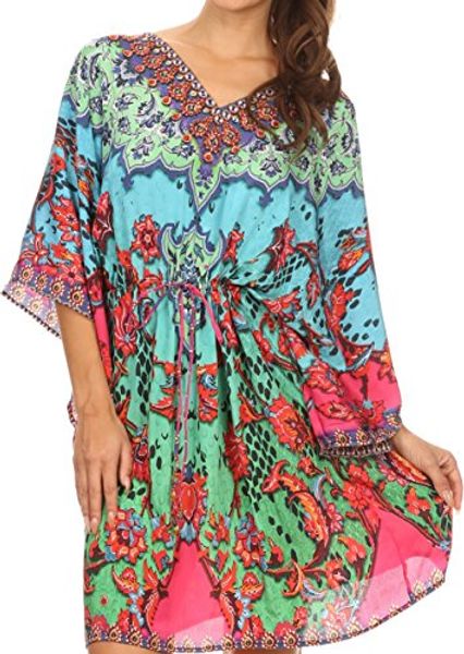 

sakkas zander drawstring waist dress/cover up with rhinestone v-neck, Black;gray