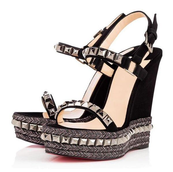 

glamorous gladiator sandals red bottom cataclou wedge sandals new designer women high heels, Black