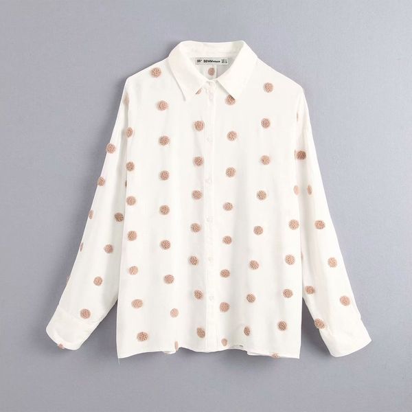 

fashion women bb55-9636 european and american fashion embroidered wave-point shirt, White