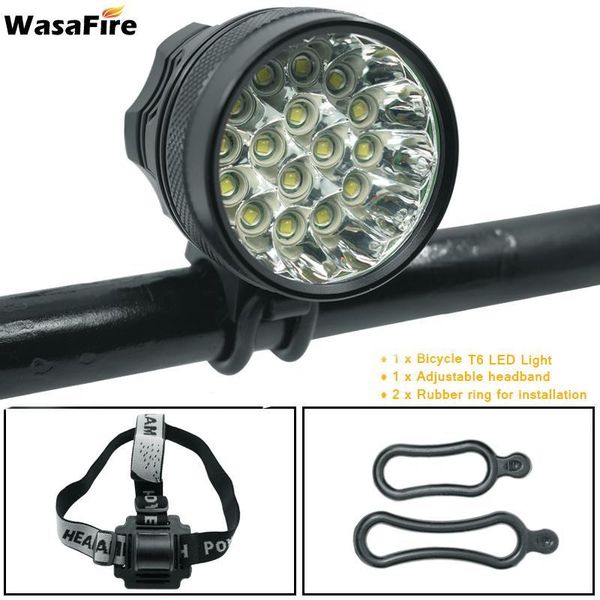 

wasafire 40000 lumen 16*t6 leds bike headlight rechargeable bicycle front light lamp 3 modes sports cycling lights