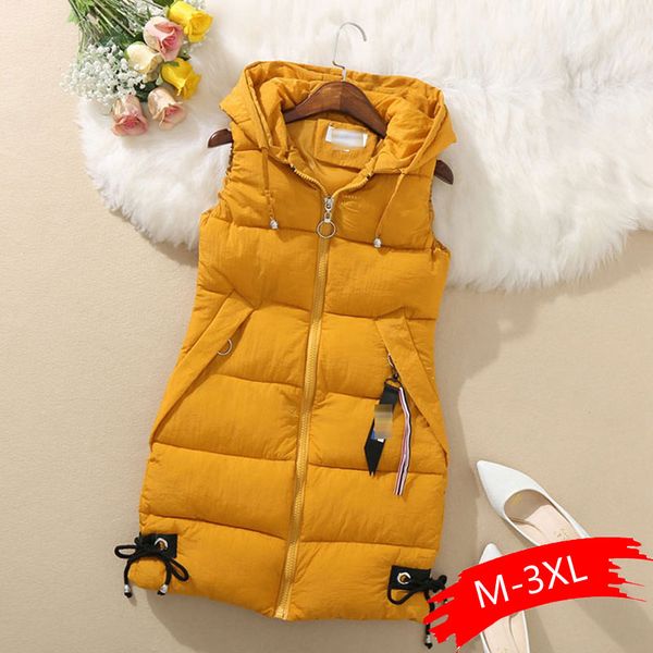 

2019 plus size women vest winter jacket pocket hooded coat warm casual cotton padded vest female slim sleeveless waistcoat, Black;white