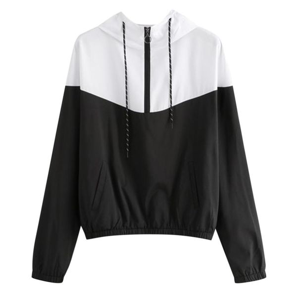 

hxroolrp black women exercise long sleeve patchwork thin hooded coat casual sport running outwear with zipper jackets for ladies, Black;red