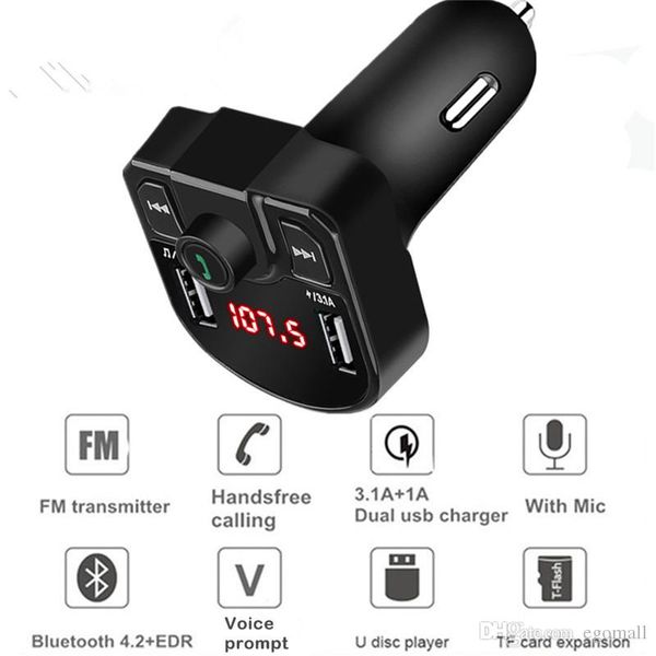 

bluetooth 4.2 mp3 player handscar kit fm transmitter support tf card u disk qc2.0 3.1a fast dual usb charger power adapter