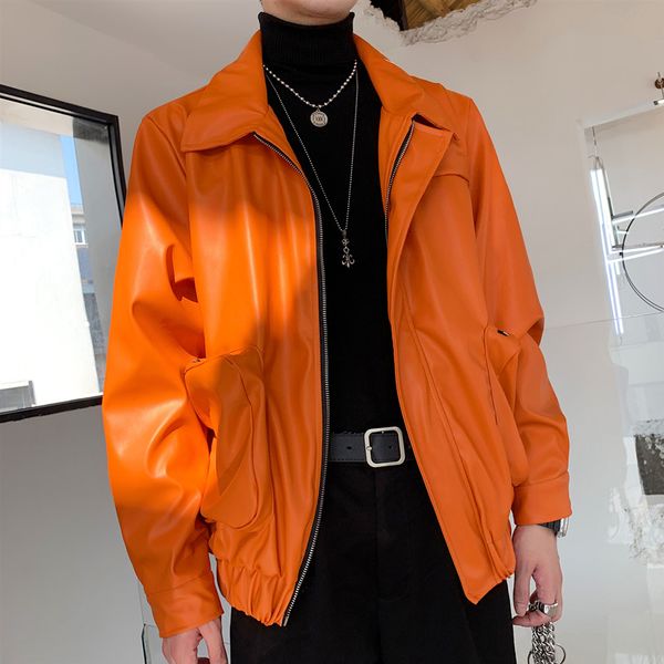 

men faux fu short bomber jacketr vintage loose casual leather jacket male streetwear hip hop outerwear stage costumes, Black