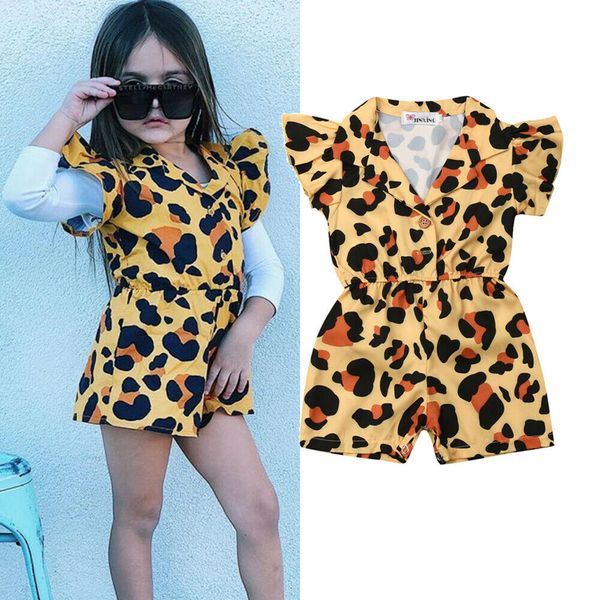 

toddler baby girl short sleeve leopard print buttons up jumpsuit playsuit rompers, Blue