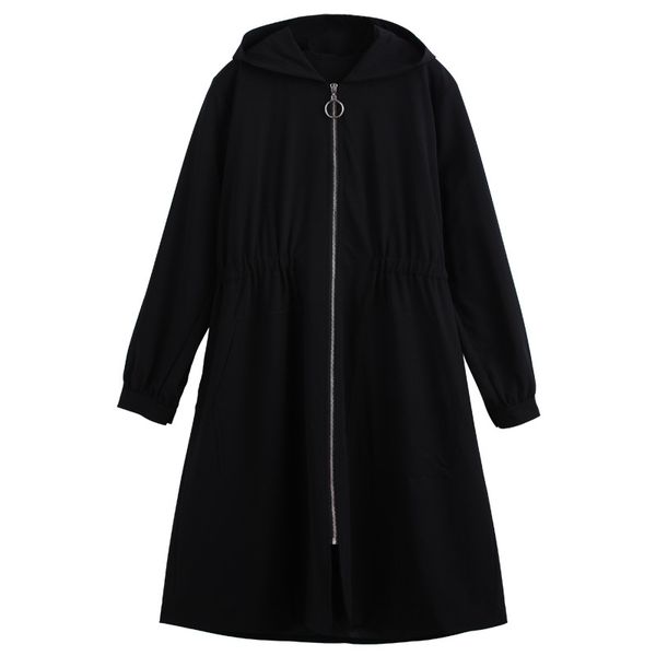 

women's trench coats plus-sized women fat korean-style autumn hooded coat solid belly covering slim fit longer section large, Tan;black