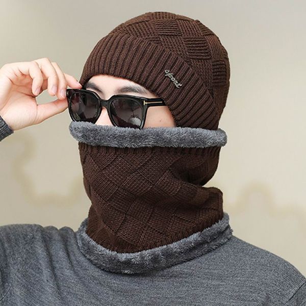 

kagenmo fashion strip male winter cap keep warm windproof thick cotton scarf thermal men winter twinset hot, Blue;gray