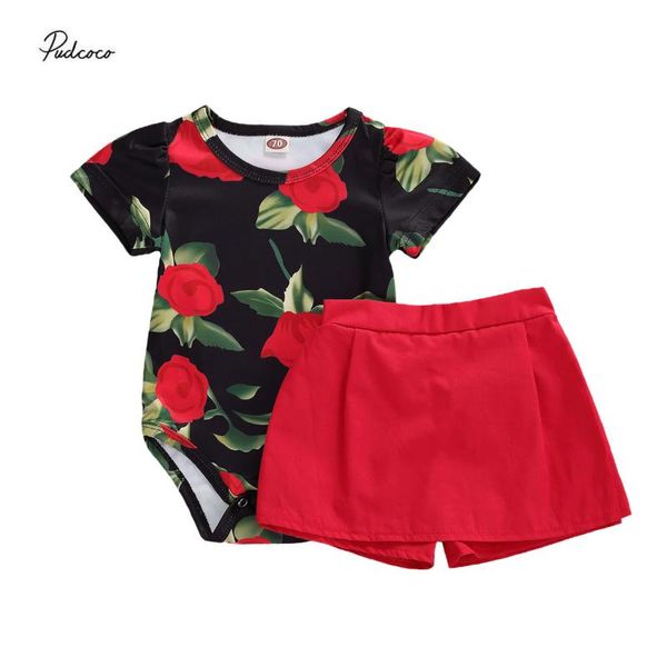 

summer toddler baby girls floral print short sleeve romper +short pants outfits, White