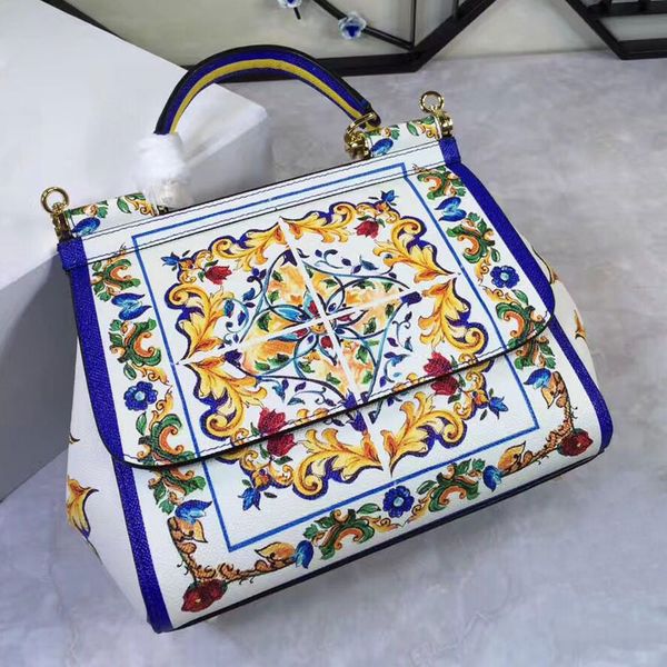 

european and american new color printed handbag blue and white porcelain flower single shoulder messenger bag