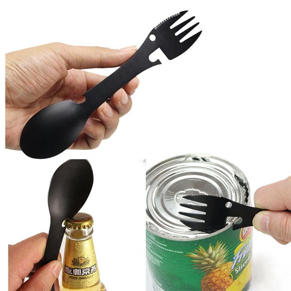 

cookware spoon fork bottle opener portable 5 in 1 spoon fork bottle can opener knife camping equipment sawtooth cutter & openers