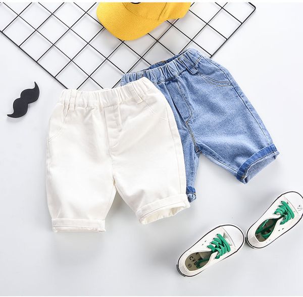 

детские летние повседневные брюки 2019 новый бренд детские сплошной цвет джинсы мальчики свободные эластичные талии брюки с пакетом мода уни, Blue