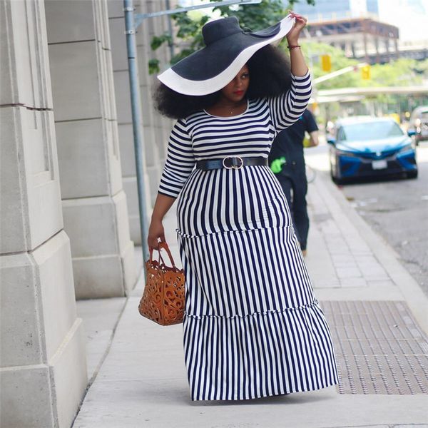 

полосатые панельные женские повседневные платья дизайнер плюс размер женские макси платья мода с длинным рукавом женская одежда, Black;gray