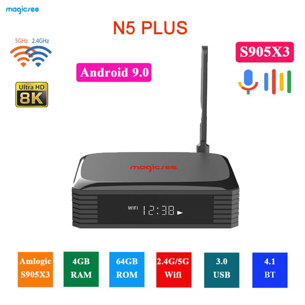 Magicsee N5 Plus S905X3 Android 9.0 TV BOX 4G Ram 64G Rom 2.45G Dual WiFi Ethernet BT 4.0 Smart Box 8K Supporto SSD/HDD Hardware