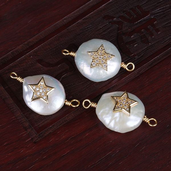 

белый ясный cz кристалл проложил крошечные золотые звезды пресноводного жемчуг разъема шарик шарма для браслета серьги ювелирных изделий diy