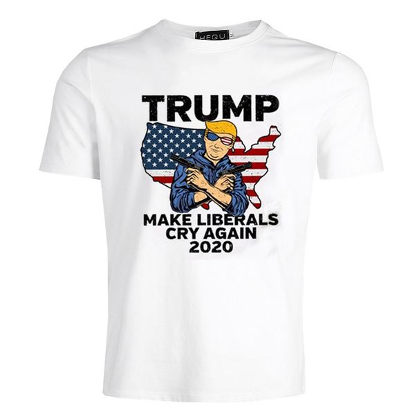 Hot Donald Trump Camiseta Faça Liberais Chorar Novamente Homme O-pescoço Camisas de Manga Curta Pro Trump 2020 T-shirt branco de manga curta impresso T-shirt